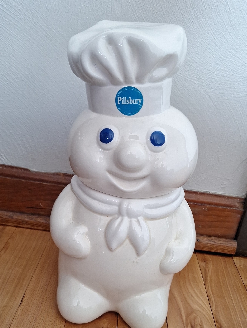 Pillsbury Doughboy Ceramic Cookie Jar - White with Blue Accents